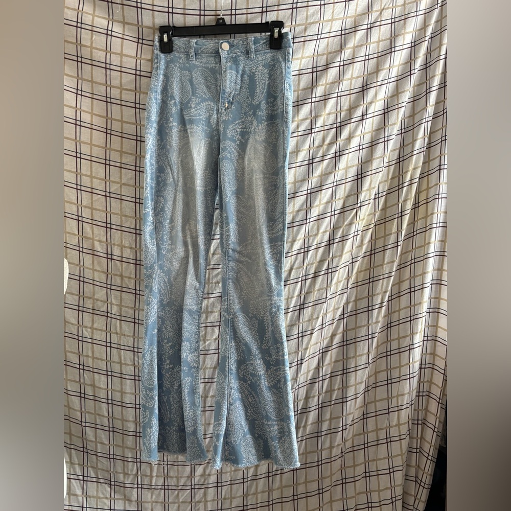Fashion Nova Light Blue Paisley Flare Jeans